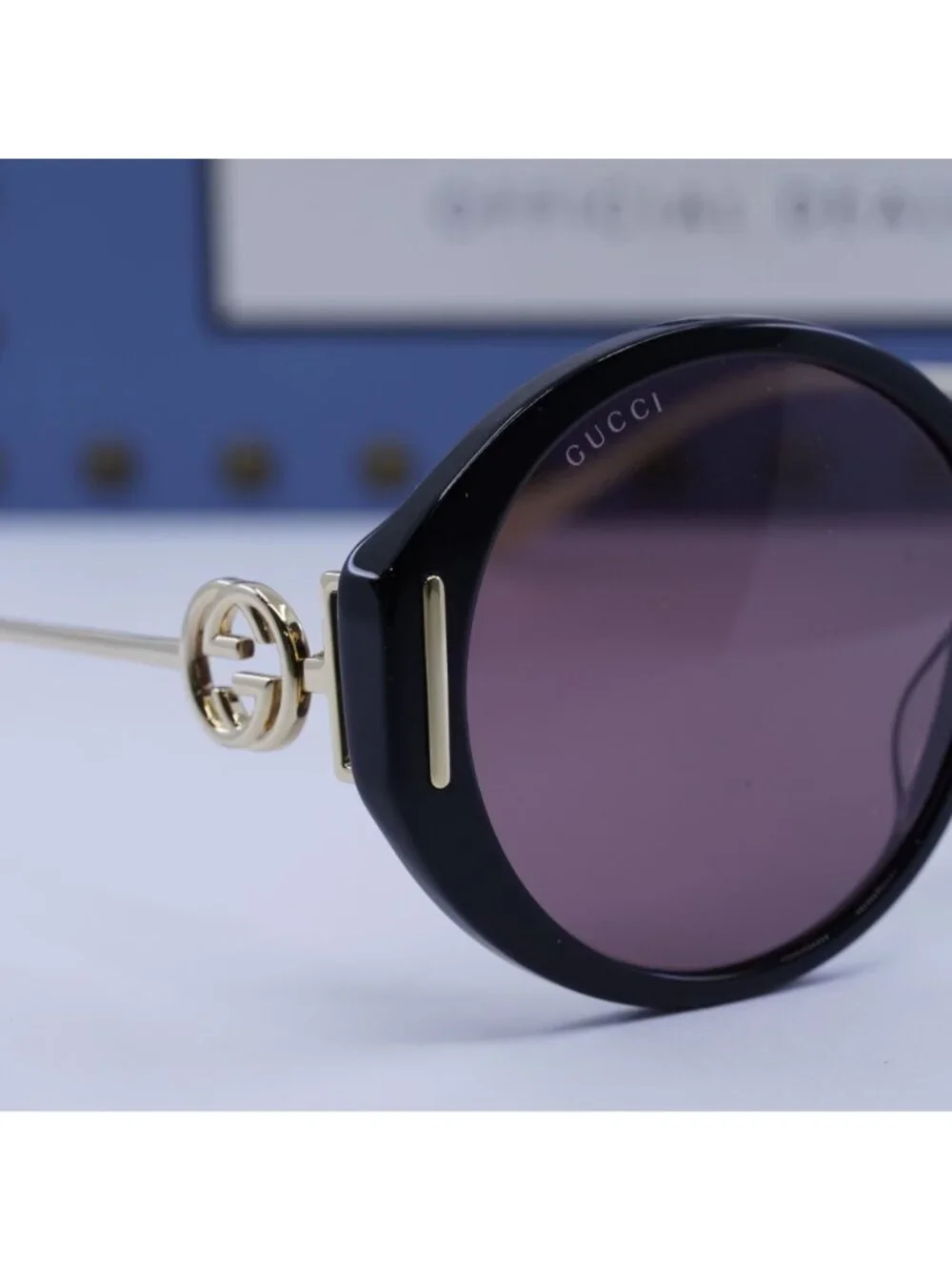Gucci GG1202S 001 Round Sunglasses - Black / Brown